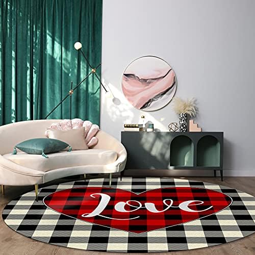 שטיח שטח עגול גדול לחדר שינה בסלון, שטיחים ללא החלקה בגודל 3.3ft לחדר ילדים, חג האהבה שמח לב אוהב לב באפלו