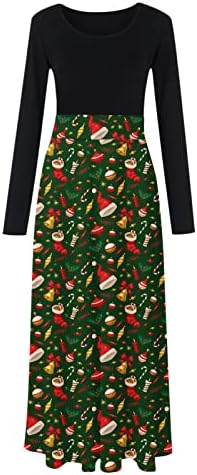 משובץ משובץ נשים שרוול ארוך המותניים באורך מלא שמלת מקסי לחג המולד שמלות קוקטייל מסיבת חג המולד עם כיסים