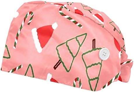 דיייה 2 חבילות מתכוונן עבודה כובע עם כפתור סרט זיעת עבור אחיות נשים קוקו כובע חג המולד סריג