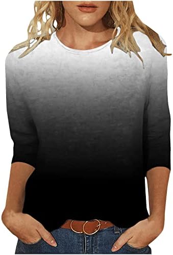 צמרות אימון MRGIINRI לנשים 3/4 חולצות שרוול שיפוע חולצות מודפסות טייז 2023 צווארון קרקע מזדמן סווטשירט בסיסי