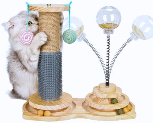 אינטראקטיבי חתול צעצוע מקורה, 2 שכבות עץ כדור מסלול עם סיסל חבל גרדן, עצמי מספרת, אינטראקטיבי לטפל צעצוע מקורה