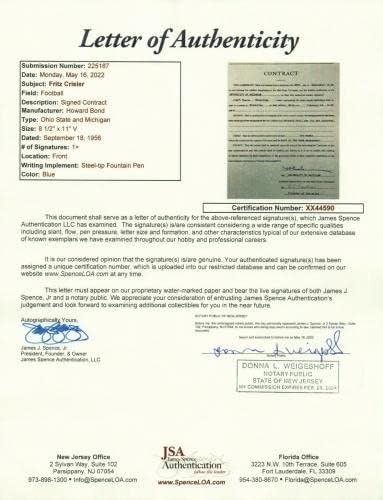 פריץ קריסלר חתם על חוזה פוטבול קולג 'חוף מישיגן אגדה עם מכתב ג' יי. אס. איי - חתימות חתך קולג
