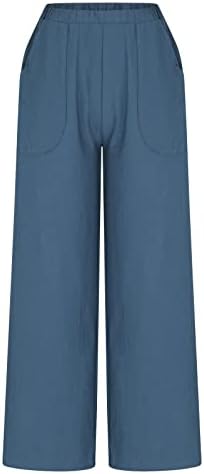 מכנסי פשתן CHGBMOK לנשים מכנסי טרקלין אלסטיים מזדמנים מכנסיים לרגל רחבה מכנסיים רטרו מכנסיים צבעוניים עם כיסים