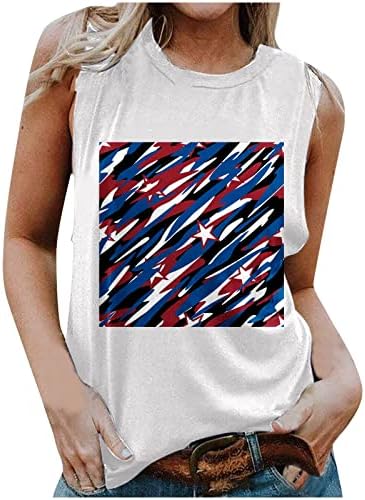 חולצות לנשים 2023 גופיות O-Neck גופיות, גופייה של 4 ביולי לנשים חולצות טריקו דגל אמריקאי ללא שרוולים.
