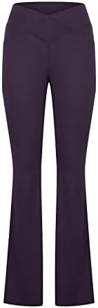 מכנסי יוגה מזדמנים של באדהוב נשים בכושר דק עם קרוסאובר גבוה מותן התלקחות בצבע אחיד מכנסי אימון חותלות