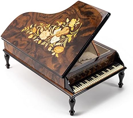 עץ בעבודת יד מוסיקה מוסיקה ושיבוץ פרחוני 36 קופסת תכשיטים לפסנתר פסנתר - מינאט ב- G & Dream of Love