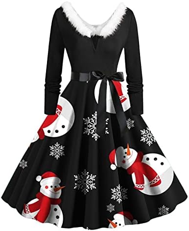 מסיבת שמלות נשף לנשים בציר חג המולד רוקבילי נדנדה קוקטייל שמלת פרוותי צווארון סנטה קלאוס הדפסת שמלות