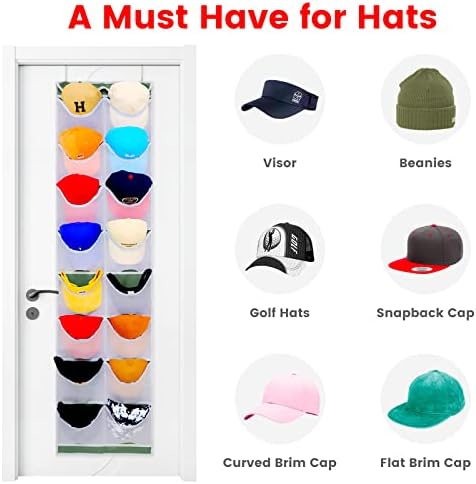 פייגר בייסבול כובע מתלה, 16 כיס מעל לדלת כובע ארגונית עם ברור עמוק כיסים כדי להגן, חנות ותצוגה