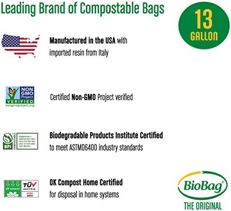 Biobag Premium Premium Compostable Strap שקיות, 13 ליטר, 12 ספירת