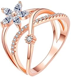 טבעת זירקון זירקון סוס רוז זהב רוז עם עיצוב פרחים טבעת זירקון פשוטה אופי אישיות פשוט עבור