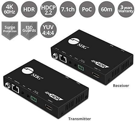 SIIG HDBASET HDMI Experender 4K 60Hz HDR HDMI 2.0 מעל CAT5E יחיד/6 עם RS -232 & IR - 196ft @ 1080p & 114ft @ 3840x2160 @