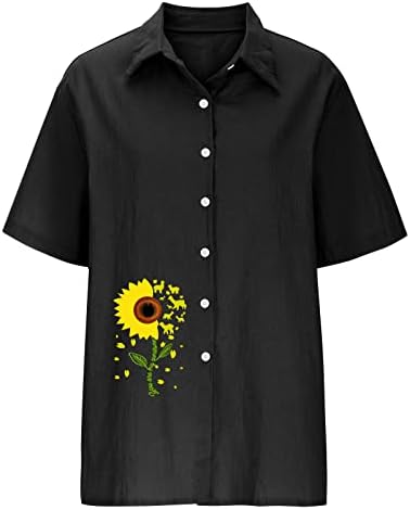 חולצות פשתן כותנה לנשים 2023 חמניות קיץ מודפסות צמרות שרוול קצר