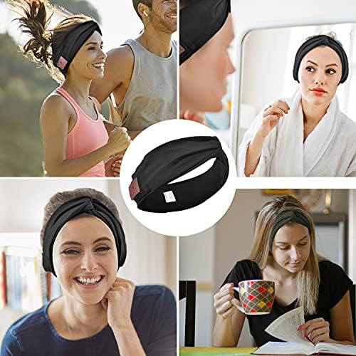 Bulypazy Bluetooth בגימור לנשים, רמקולים HD Bluetooth 5.0 אוזניות סרט אלחוטי, רצועת ראש שחור אופנה עם עיצוב טוויסט/טוויסט