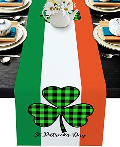 יום פטריק הקדוש דגל אירי רץ לשולחן שידה צעיף, ירוק באפלו משובץ תלתן דקורטיבי שולחן רצים לבית מטבח חדר אוכל