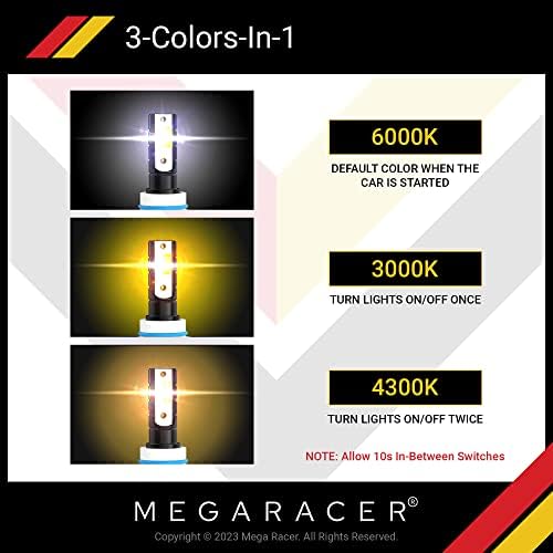 מגה רייסר 9005/3/10/9145 נורות פנס לד 3 אור משתנה צבע 50 וואט 8000 לומן לד צ ' יפס איי-68, חבילה של 2