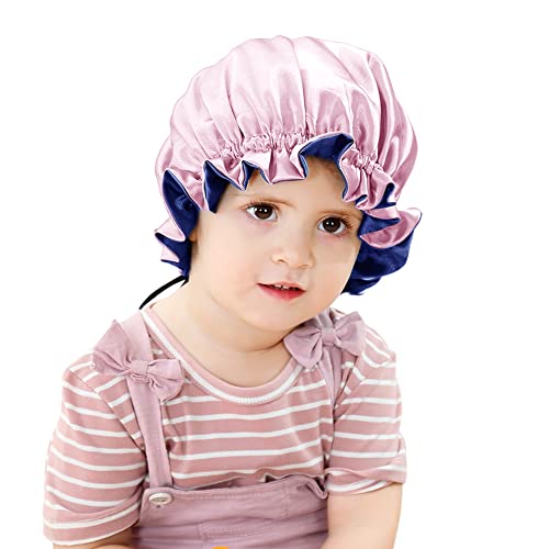 GREATREMY BABY BABY BOANNET כובע שינה סאטן, ילדים הפיכים סאטן שיער מצנפת עם משיכה מתכווננת לילדה תינוקת/תינוקת/פעוט/ילד שיער