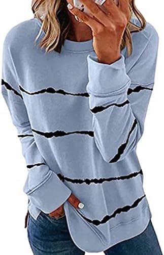 אישה מזדמן ארוך שרוול חולצה פסים הדפסת צבע בלוק רופף חולצה גרפי טיז גדול חולצות חולצות סווטשירט