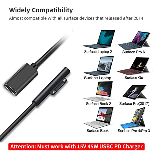 משטח סיזפי התחבר לכבל טעינה USB-C, תואם לספר המחשבים הנייד של Microsoft Surface Pro 7/6/4/3. כֶּבֶל