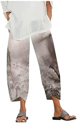 קיץ נשים Palazzo Capri מכנסי אופנה עניבה צבע מודפס מכנסי שולי מכנסיים מזדמנים רופפים מותניים אלסטיים מכנסיים אורך עגל