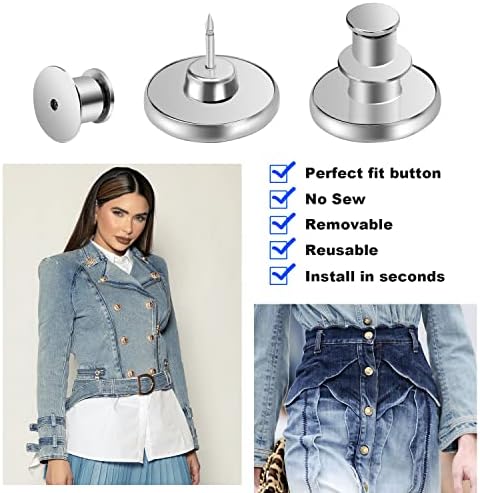 8 סטי כפתור סיכות עבור ג 'ינס מכנסיים, מתכוונן לשימוש חוזר ז ' אן כפתורי סיכות מיידי להפחית רופף ג' ינס, לא לתפור ולא