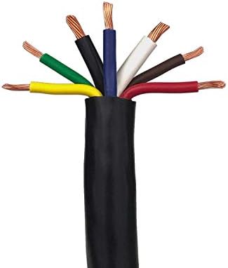 7 כבל קרוואן מוליך, 10-12-14 AWG GPT, חוטי PVC מקודדים בצבע עם ז'קט PVC, אורך 25 '
