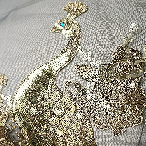 JYDQM נצנץ זהב רקום ציפורי טווס אפליקציות תחרה תחרה גיזום תפירה שמלת שמלת כלה מלאכות DIY