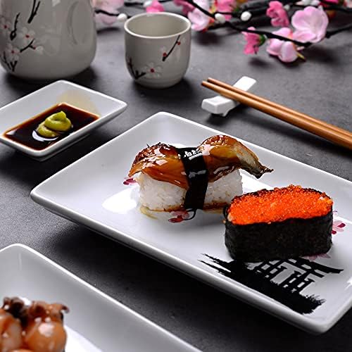 Sushi Sushi Sushi בסגנון יפני סט עם צלחות 2xsushi, מנות טבילה, מעמד מקל, קופסת מתנה במבוק, קופסת מקלות במבוק