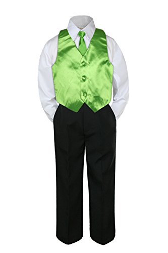 4 PC בנים מתבגרים בנים נוער ליים ירוק ירוק עניבת מכנסיים שחורים S-14