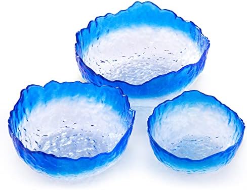קערות הגשת זכוכית Navaris - סט של 3 כלי קערת קינוח זכוכית מחוסמת כחולה למזכוכית לגלידה, ג'לי, פירות, אוכל חם, אוכל קר - קטן,