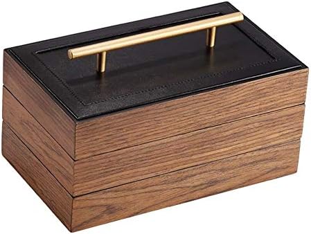 קופסאות חזה קופסאות תכשיטים קופסאות תכשיטים חלון עץ 3 שכבות קיבולת גבוהה עם ידית קופסת אחסון בסגנון פשוט לשרשרת