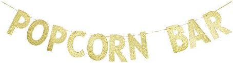 באנר בר פופקורן, שלט מסיבת נושא פופקורן, דקור יום הולדת לילדים/ילדים, סימן מסיבת פיאסטה נייר גליטר זהב גרלנד