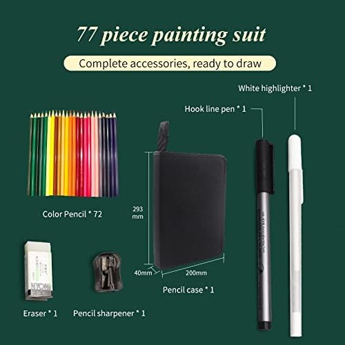 MJWDP 77PCS צבע עיפרון סט רישום מקצועי ערכת ציור עץ עיפרון עץ עפרון שקיות אמנות ציוד אמנות
