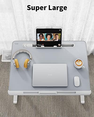 שולחן מחשב נייד עם מעמד מחשב נייד מתכוונן למיטה, שולחן מחשב נייד מתקפל עם מעמד ספר, משענת יד, חדר רגליים נוסף לרצפת
