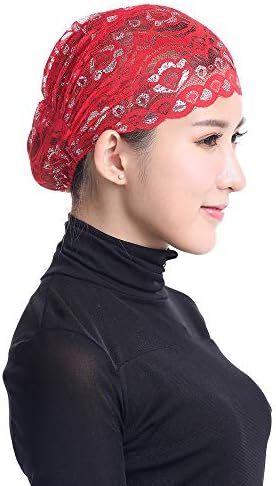 למתוח טורבן כיסוי ראש לנשים אתני רשת תחרה מטפחת גולגולת כובע מוסלמי לעטוף טורבן בבאגי בארה ' ב עבור נשים