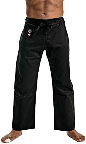 מכנסי קראטה משקל בינוני של רונין כותנה 8oz - משיכה מסורתית - שחור לבן - איכות ונוחות לאימונים