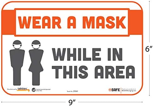 העברת מסרים של Besafe אנא ללבוש מסכה בזמן שהן באזור זה, 3-חבילה 9 x5, שלטי בטיחות קיר ודלתות הניתנים לשיר, מושלמים