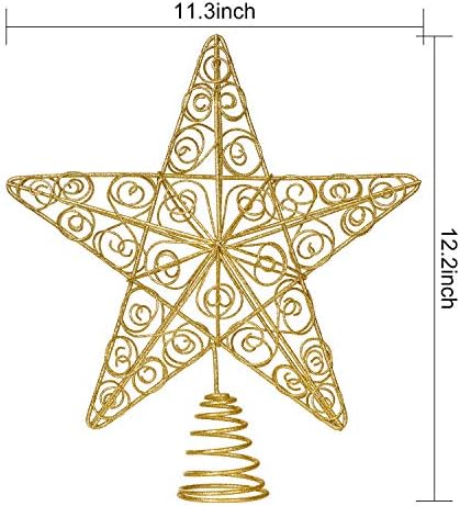 Dearhouse 12.2 אינץ 'סילבר עץ כוכב חג המולד טופר קישוטי חג מולד, זהב עץ חג המולד נוצץ טופר טופר כוכב Teerpop