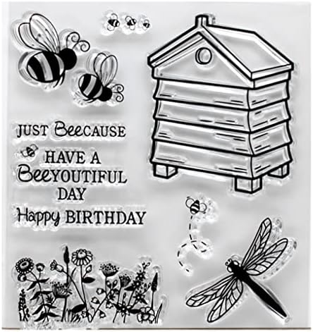פרחי ddoujoy Bee Bee יום הולדת שמח רקע חותמות ברורות לייצור כרטיסים לקישוט ולספריית DIY 3021564