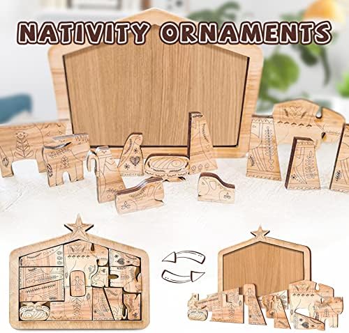פאזל לידה עם עיצוב שרוף מעץ, פאזל לידה מעץ, מערך הילידים לילדים, קישוטים מקורה לחג המולד