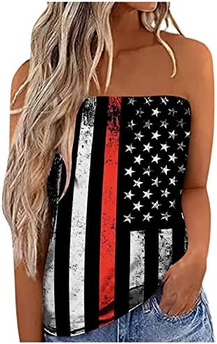 חולצה חולצה אפוד טי נשים ללא שרוולים סטרפלס כותנה אמריקאי דגל קאמי חולצה טנק מזדמן חולצה לא 1