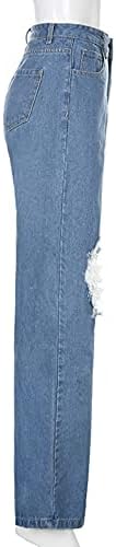 מיאשוי ז 'אן רומפרס לנשים ארוך מכנסיים אלסטי ג' ינס רגל גבוהה ג 'ינס נשים של חור קרע מכנסיים ז' אן מכנסיים לנשים