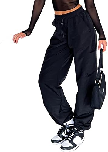 Y2k המותניים הנמוכות מטען מכנסיים רחבים שרוך רגל רחבה מכנסיים מכנסיים של Harajuku בגדי רחוב לשנות ה -90 בנות מכנסי