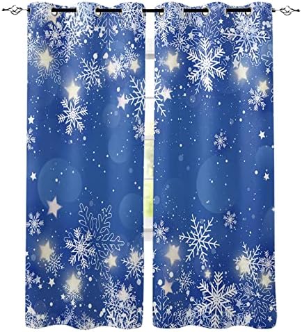 Jiameluck פתית שלג וילונות רקע כחול לסלון לילדים וילונות חלון דקורטיביים וילונות אפלים מטבח 53x114 סמ 2 פנלים