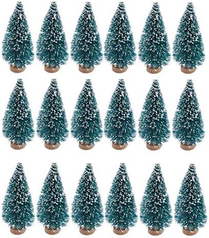 Sunreek 24 יצירות מיני מלאכותיות לחג המולד סיסל שלג עצי כפור עם עצי מברשת בקבוק בסיס עץ קישוטי שלג חורפי קישוטי שלג