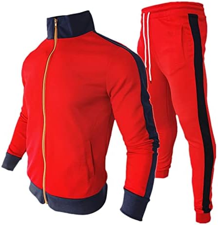 חליפות חסימות צבע לגברים 2 תלבושות של שרוול ארוך מעילי רוכסן מלאים וריצות ספורט סט ספורט מזדמן.
