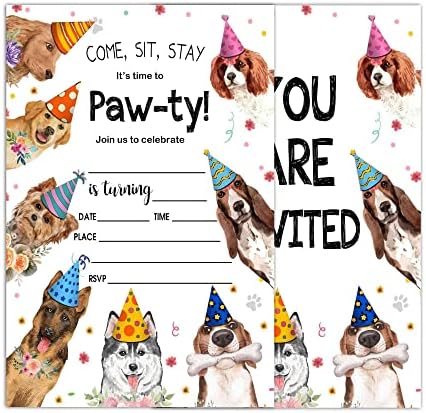 כרטיסי הזמנה למסיבת יום הולדת של Wuinck Dogs, גור חיות מחמד כלבים הזמנות למסיבת נושא לילדים, בנים ובנות, ציוד לחגיגת מסיבות,