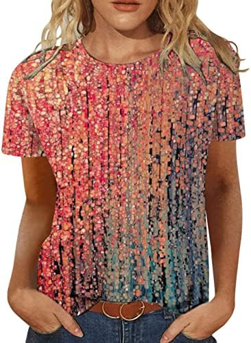 חולצת חולצה פרחונית להדפסה גרפית לנשים שרוול קצר 2023 צוואר צוואר צוואר טרקלין כותנה רופף בכושר עליון VU