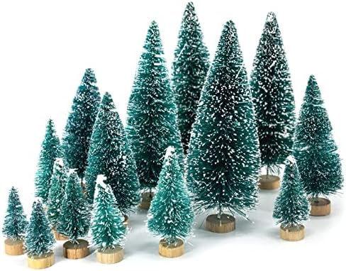 Loveinusa 34 יחידות מיני סיסל עצי כפור שלג, עצי מברשת בקבוקים 5 בגודל חג המולד קישוט דוי שולחן שולחן קישוט עליון דגמי