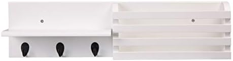 צף קיר תצוגת מדף עם אחסון דואר מחזיק 3 ווי קיר רכוב ספר אחסון מדף לסלון בית משרד דקור 24-אינץ על ידי 6-אינץ לבן
