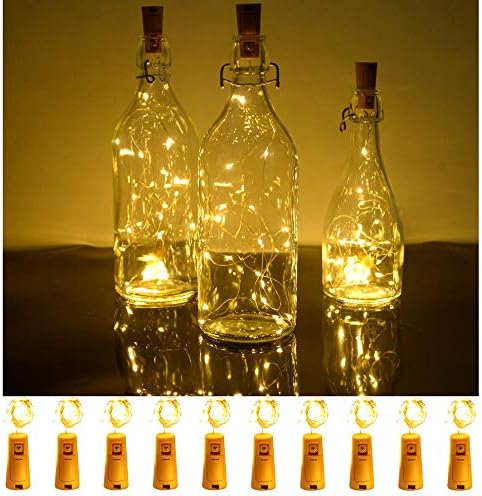 אורות בקבוק יין עם פקק, 10 אריזות אורות פקק המופעלים על סוללות 20 נוריות LED, חוט כסף צבעוני פיות מיני פיות מיתרים